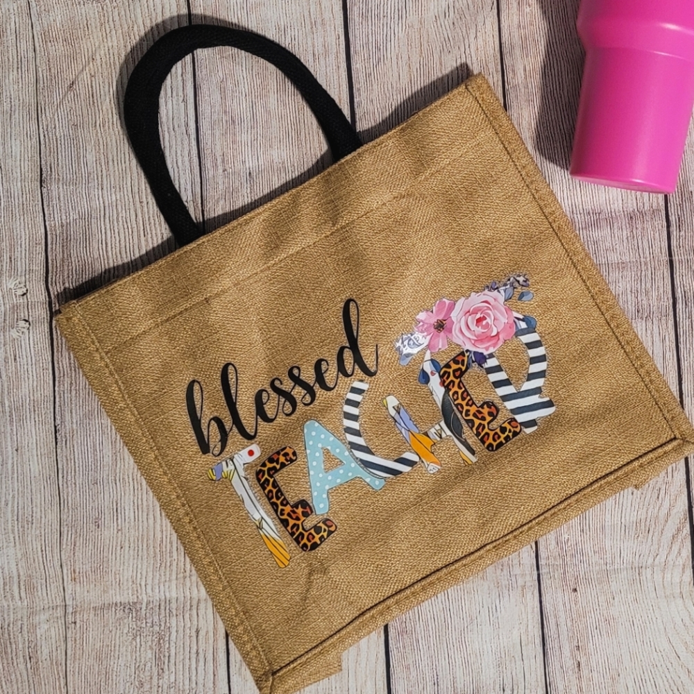 'Blessed Teacher' Linen Tote bag✨️ - Picture 5 of 8